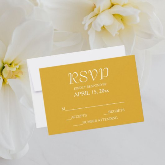 Goldgelbe, einfache Hochzeit RSVP Karte