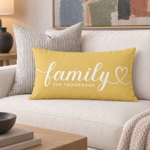 Goldgelbe Familien-Herzschrift-Monogramm Lendenkissen