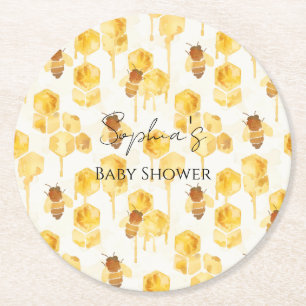 Goldgelbe Honigbienen Baby Shower Runder Pappuntersetzer