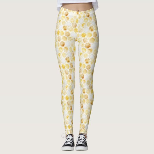 Goldgelbe Honigwabe Leggings (Vorderseite)