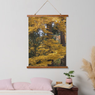 Goldgelbe japanische Ahornblätter Botanisch Wandteppich Mit Holzrahmen