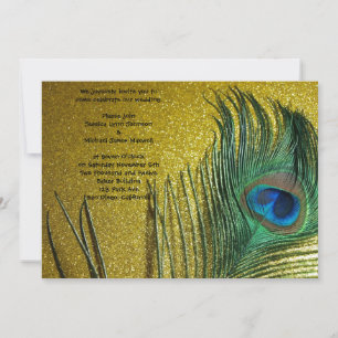 Goldgelbe Pfauenhochzeit Einladung