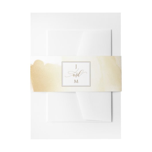 Goldgelbe Pinselstriche Hochzeitsmonogramm Einladungsbanderole (Vorderseite Beispiel)