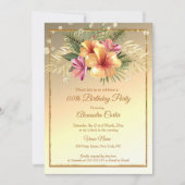 Goldgelbe Rosa Sepia Hibiskus Geburtstagsparty Einladung (Vorderseite)