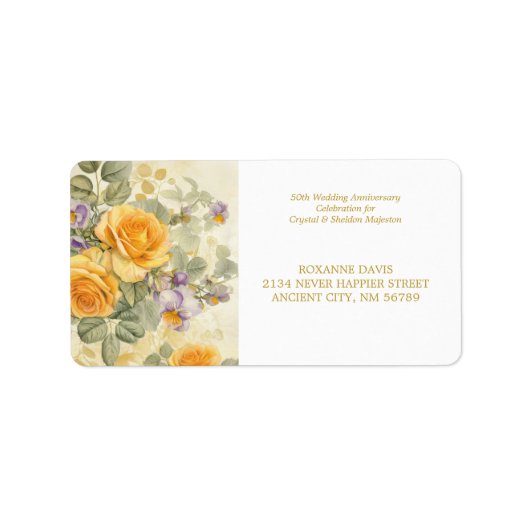 Goldgelbe Rosen 50. Hochzeitstag Adressaufkleber (Vorne)