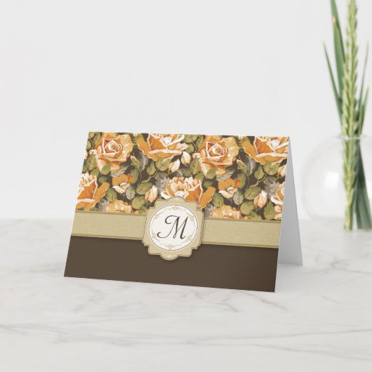 Goldgelbe Rosen auf Brown mit Monogramm (Vorderseite)