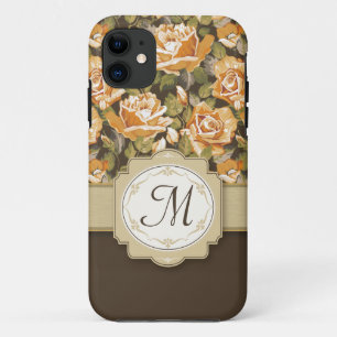 Goldgelbe Rosen auf Brown mit Monogramm Case-Mate iPhone Hülle