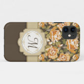 Goldgelbe Rosen auf Brown mit Monogramm Case-Mate iPhone Hülle (Rückseite (Horizontal))