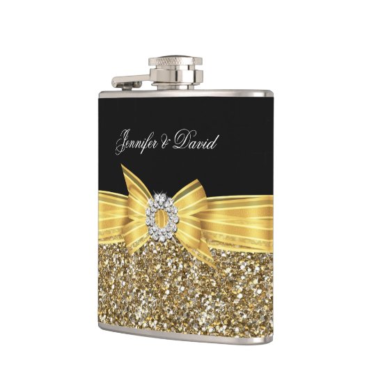 Goldgelbe schwarze Diamant-Hochzeitseife-Verlobung Flachmann (Links)