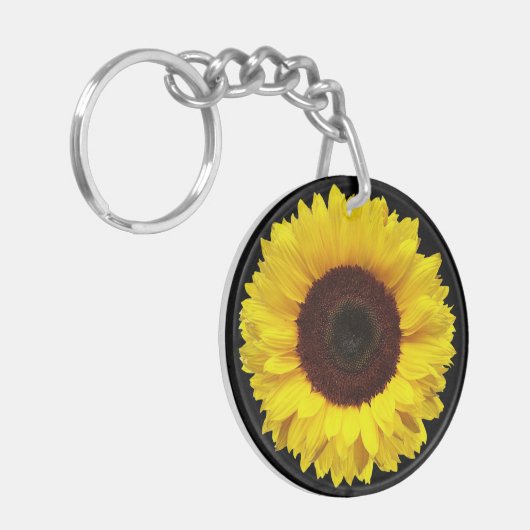 Goldgelbe Sonnenblume im Schwarzen Hintergrund Schlüsselanhänger (Vorderseite links)