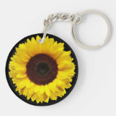 Goldgelbe Sonnenblume im Schwarzen Hintergrund Schlüsselanhänger (Rückseite)