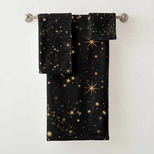 Goldgelbe Sterne Schwarzer Night Sky Badhandtuch Set (Insitu)