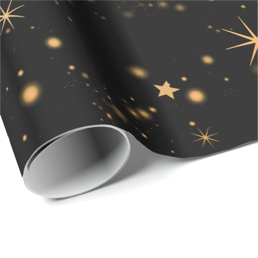 Goldgelbe Sterne Schwarzer Night Sky Geschenkpapier (Rolleneckpunkt)