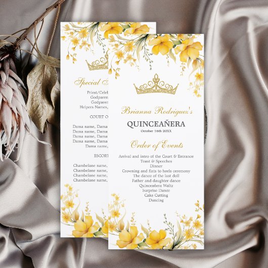 Goldgelbe Tiara Floral Quinceañera Programm