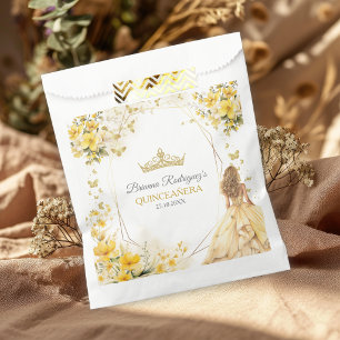 Goldgelbe Tiara Florale Schmetterlinge Quinceañera Geschenktütchen
