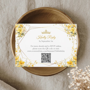 Goldgelbe Tiara Florale Schmetterlinge Quinceañera RSVP Karte