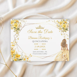 Goldgelbe Tiara Florale Schmetterlinge Quinceañera Save The Date