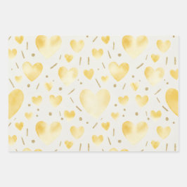 Goldgelbe Wasserfarbe & Glitzerherzen Geschenkpapier Set