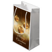 goldgelbe Weihnachtsbaumchen mit eigenem Text Kleine Geschenktüte (Rückseite Schrägansicht)