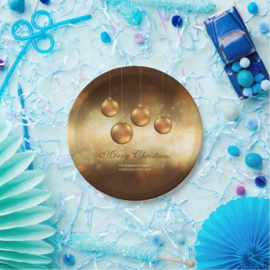 goldgelbe Weihnachtsbaumchen mit eigenem Text Pappteller (Party)