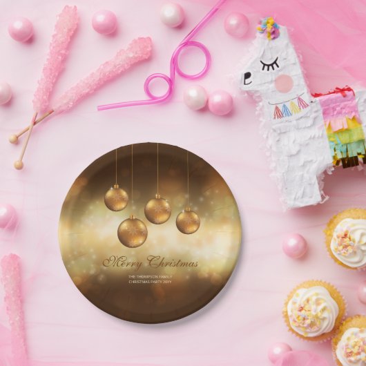 goldgelbe Weihnachtsbaumchen mit eigenem Text Pappteller (Party)