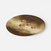 goldgelbe Weihnachtsbaumchen mit eigenem Text Pappteller (Schrägansicht)