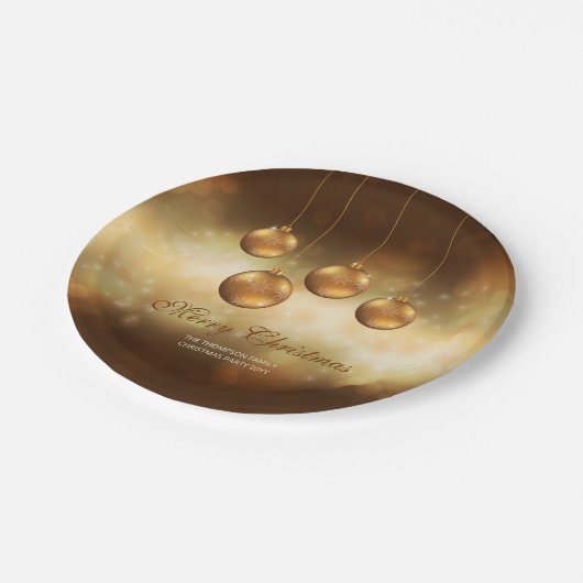 goldgelbe Weihnachtsbaumchen mit eigenem Text Pappteller (Schrägansicht)