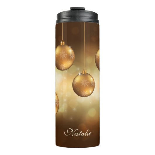 Goldgelbe Weihnachtsbaumchen mit Individuelle Name Thermosbecher (Vorderseite)