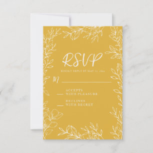 Goldgelbe weiße botanische Linienkunst Hochzeit RSVP Karte