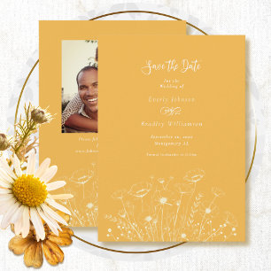 Goldgelbe weiße florale Save-the-Date-Hochzeit Einladung