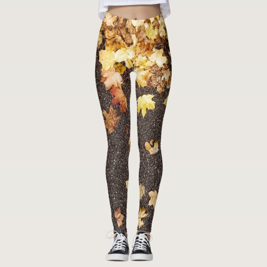 Goldgelber Ahorn verlasse Herbstasphaltsstraße Leggings (Vorderseite)