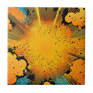 Goldgelber Grunge-Comic- Blast Cyan Fliese