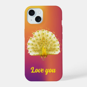 Goldgelber königlicher Pfau Liebt Euch Jubiläum iPhone 15 Hülle