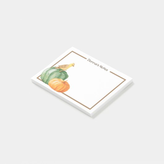 Goldgelber Vogel mit Pumpkins Post-it Klebezettel (angewinkelt)