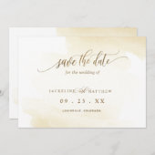 Goldgelber Wash und Kalligrafie Minimale Hochzeit Save The Date (Vorne/Hinten)