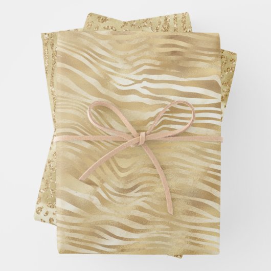 Goldgelbes weißes Ombre Zebra Leopard Geschenkpapier Set (Beispiel)