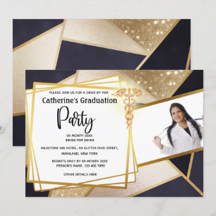 Goldgeometrische Foto-Kadukus-Abschluss Einladung