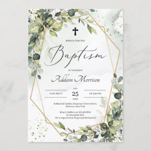 Goldgeometrische Grünfolien Blätter Taufe Einladung