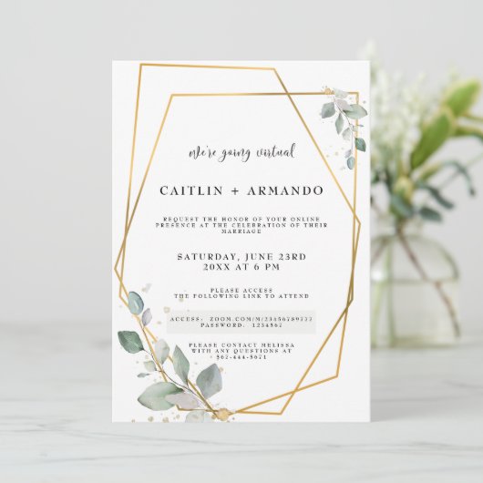 Goldgeometrische virtuelle Hochzeitskarte (Stehend Vorderseite)