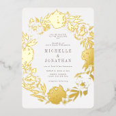 Goldgepresste Blume Wreath-Hochzeit Folieneinladung (Vorderseite)