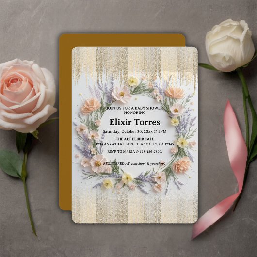 Goldgepresste Wildblume in der Blütendusche Einladung