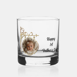 Goldgerahmtes Foto zum 1. Vatertag Whiskyglas