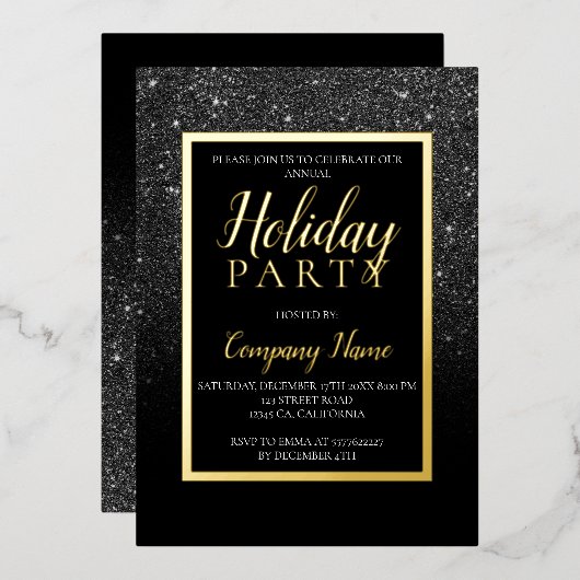 Goldgeschäft für den schwarzen Glitzer - Weihnacht Folieneinladung (Vorderseite/Rückseite)