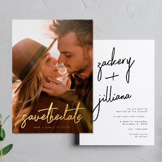 Goldgeschriebenes kundenspezifisches Foto Save the Folieneinladung