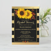 Goldgestreifte Sonnenblume Bridal Dusche Einladung (Stehend Vorderseite)