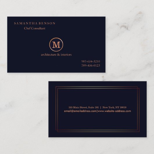 Goldgestreiftes mit Monogramm modernes Visitenkarte (Vorne/Hinten)