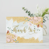 Goldgetauchte Blumenhochzeit Dankeskarte (Stehend Vorderseite)