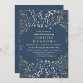 GoldGipskraut-Marine-elegante Baby-Dusche Einladung (Vorne/Hinten)