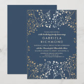 GoldGipskraut-Marine-elegantes Geburtstags-Party Einladung (Vorne/Hinten)