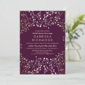 GoldGipskraut-Pflaumen-Brautparty Einladung (Stehend Vorderseite)